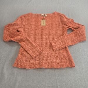 Natural Life Textured Knit Boho Top Rust Orange Long Sleeve Casual Shirt NWT